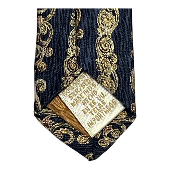 Claiborne Silk Tie Navy Gold Baroque Stripe Vintage 1990s–2000s Men’s Necktie - Picture 2 of 5